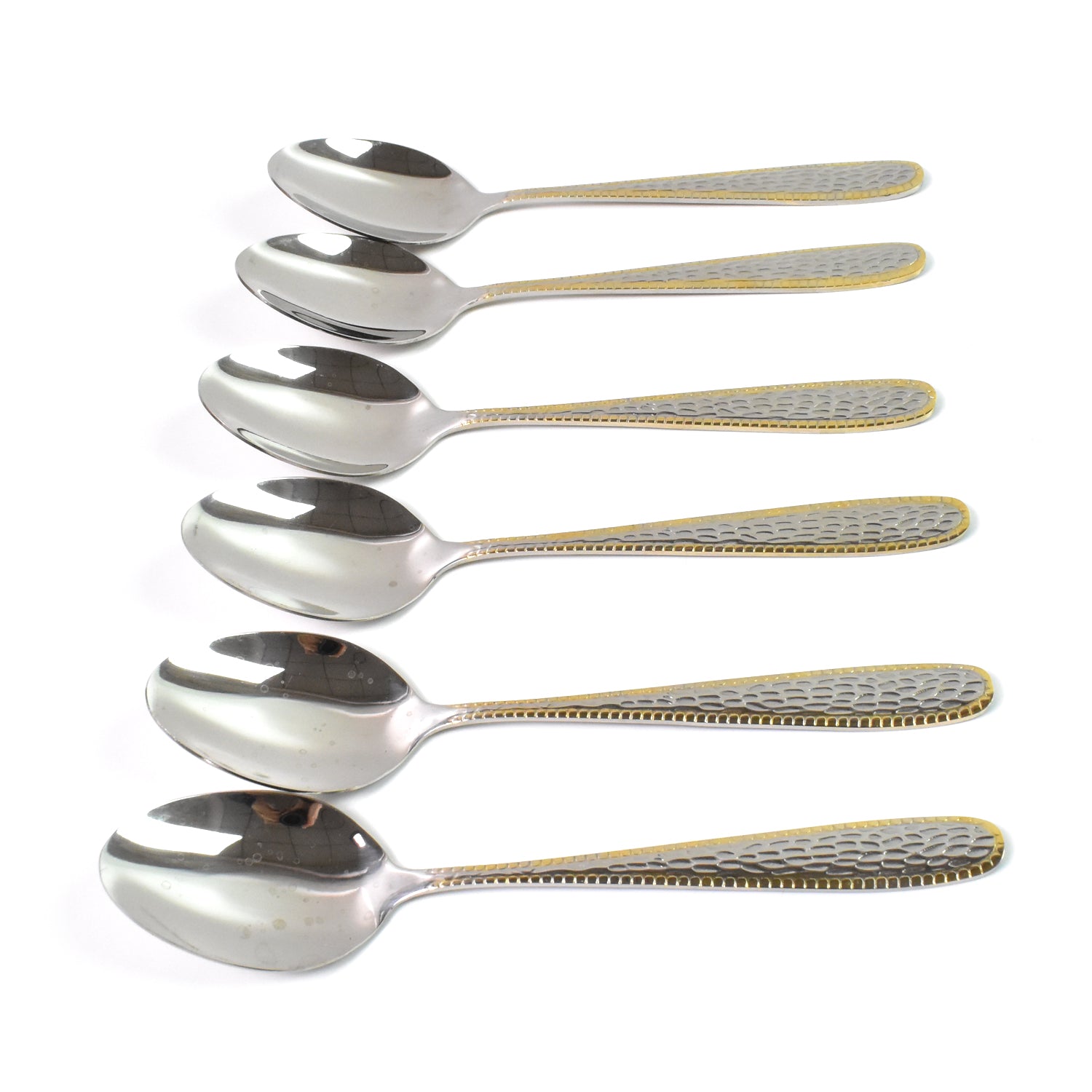 Stainless Steel Gold Bordered Textured Spoons Gold Plated Handle Set o ...