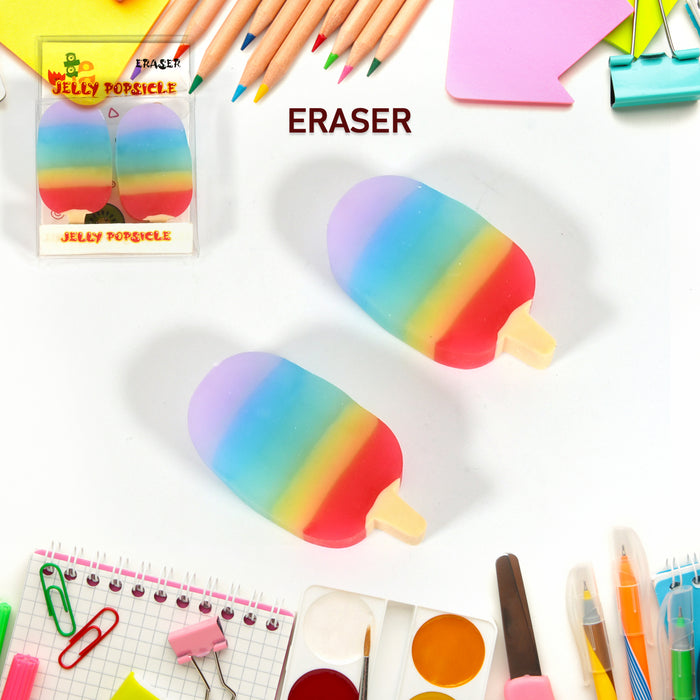 17523 Jelly Popsicle Shape Fancy &amp; Stylish Erasers, Mini Eraser Creative Cute Novelty Eraser for Children Eraser Set for Return Gift, Birthday Party, School Prize (2 Pc Set| Mix Design)