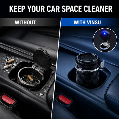Car Cupholder Ashtray – LED Light, Lid & Portable Bin | Velvet Wheels
