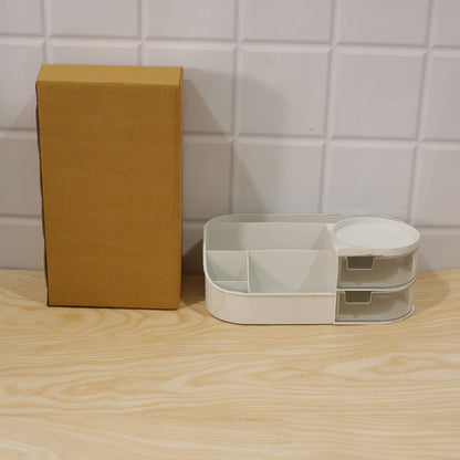 Vanity Organizer with Rotating Tray & Drawers for Easy Storage