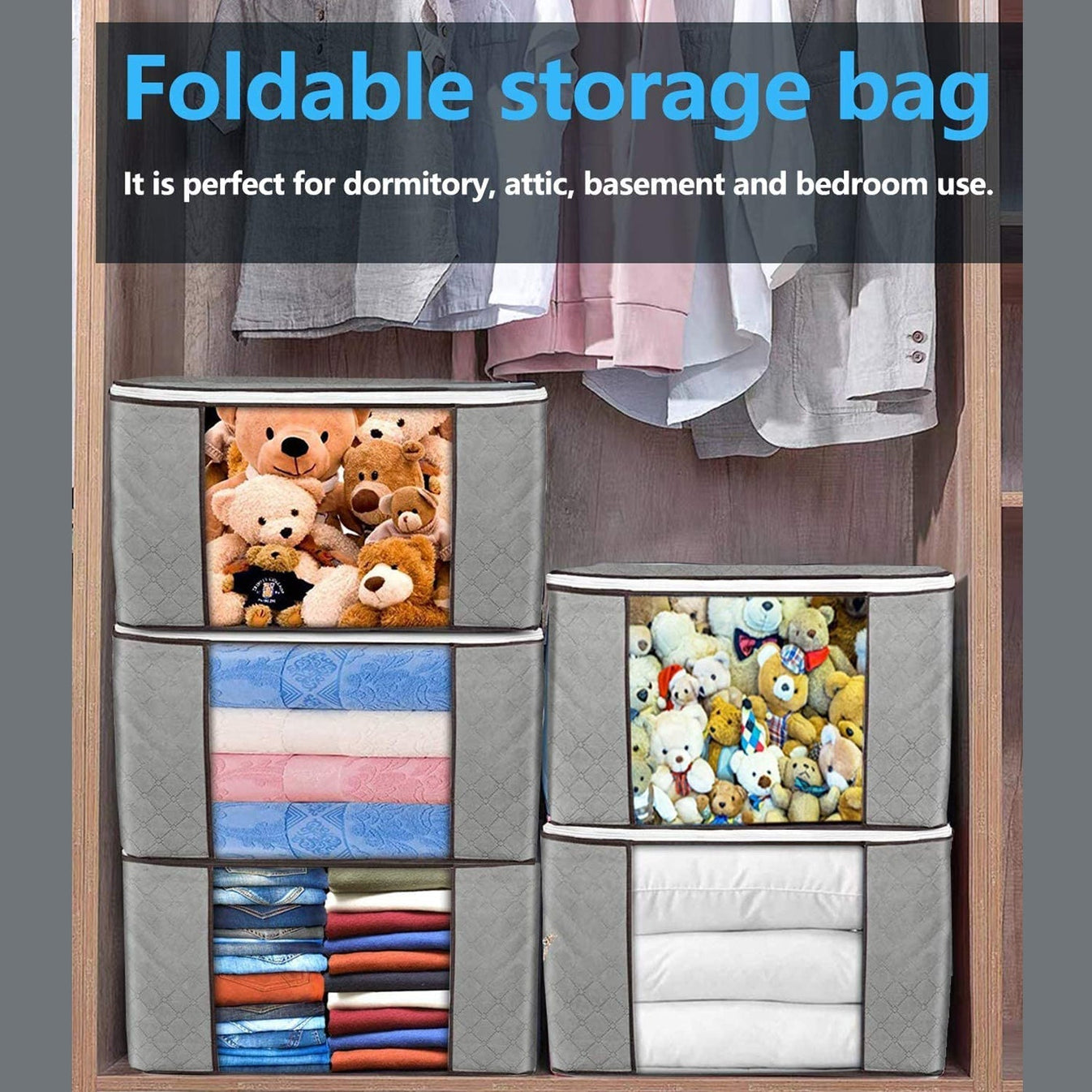 Travel Storage Bag for Clothes & Essentials | Multipurpose Clothes Organizer with Zipper, Lightweight Foldable Travel Organizer Bag for Luggage, Toiletries, Accessories, Home & Travel, Grey (Size: 35x25x10*cm) - Grey - Image 5