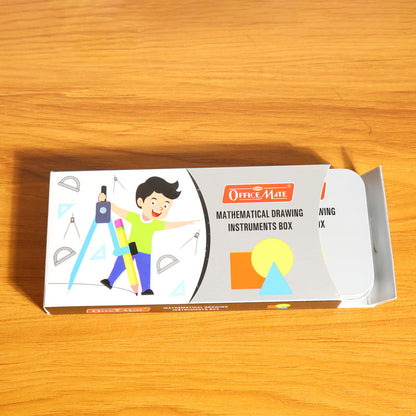 Office Mate Mathematical Drawing Instrument Box — Complete School / Engineering Compass & Geometry Set in Metal Case