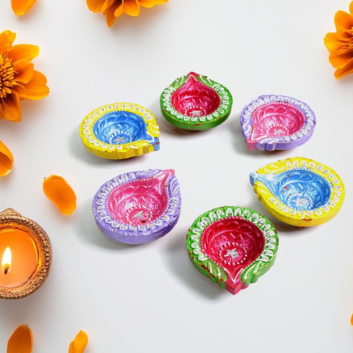 Handmade Reusable Colourful Diya (6 Pcs Set)