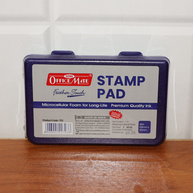 Office Mate Feather Touch Stamp Pad Medium – Blue Colour (108mm × 65mm)