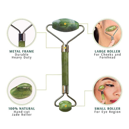 Premium Dual Head Jade Stone Face Roller & Gua Sha Massage Tool Set (1 Pc)