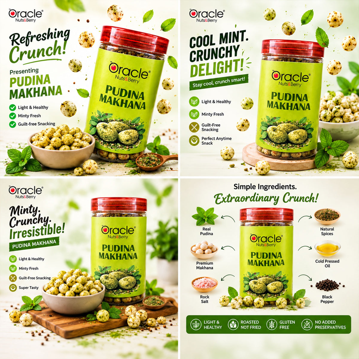 Pudina Makhana Premium Roasted Fox Nuts with Refreshing Mint Flavour Snack (75g)