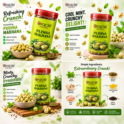 Pudina Makhana Premium Roasted Fox Nuts with Refreshing Mint Flavour Snack (75g)