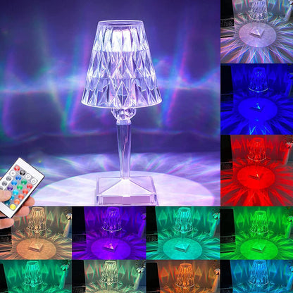 Romantic Crystal Table Lamp, Diamond Lamp, 16 Colors, 6 Brightness Level, Touch / Remote Control Switch, SUB Charging, Lampshade Night Light, Bedroom Bedside, Living Room Decoration