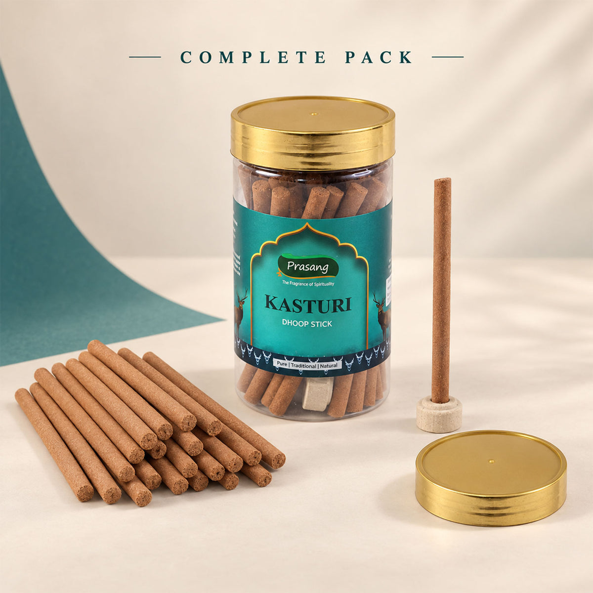 Kasturi Dhoop Sticks Jar with Holder for Daily Puja and Home Fragrance (100 Gm)