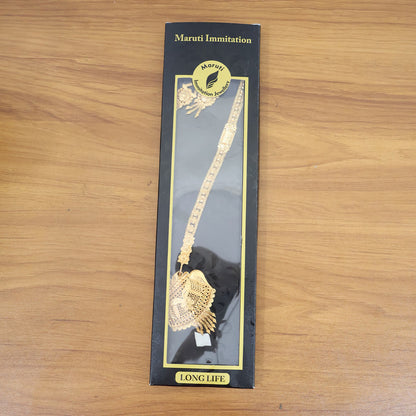 Gold-Tone Traditional Necklace Set with Ornamental Pendant & Matching Dangling Earrings