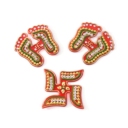 Laxmi Charan & Swastik Decorative Sticker Set – 3pc Festive Rangoli
