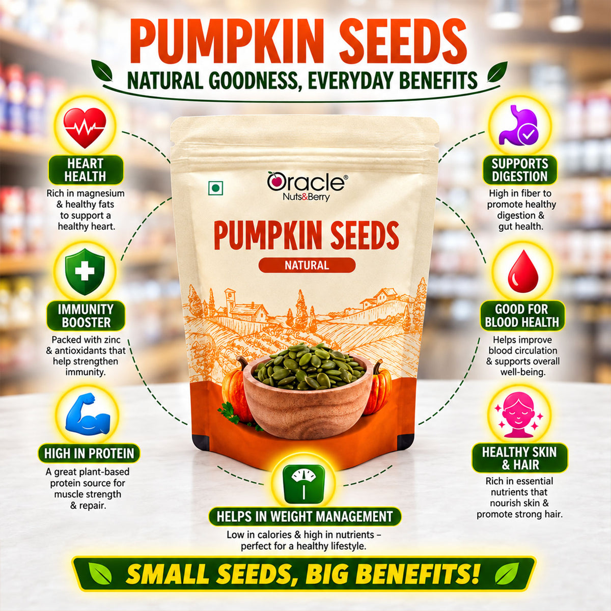 Pumpkin Seeds Premium Pure Raw Natural Seeds Full of Protein Rich Goodness (250g)