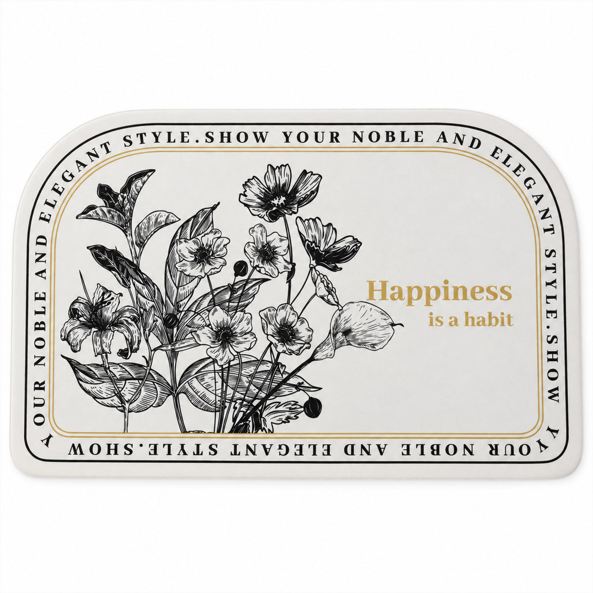 Absorbent Bathroom Mat, Half Round Botanical Quote Print Mat (1 Pc, 50x80 Cm)