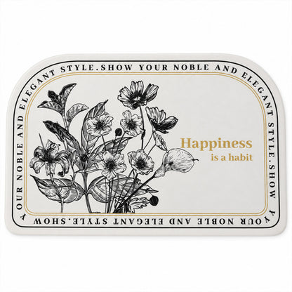 Absorbent Bathroom Mat, Half Round Botanical Quote Print Mat (1 Pc, 50x80 Cm)