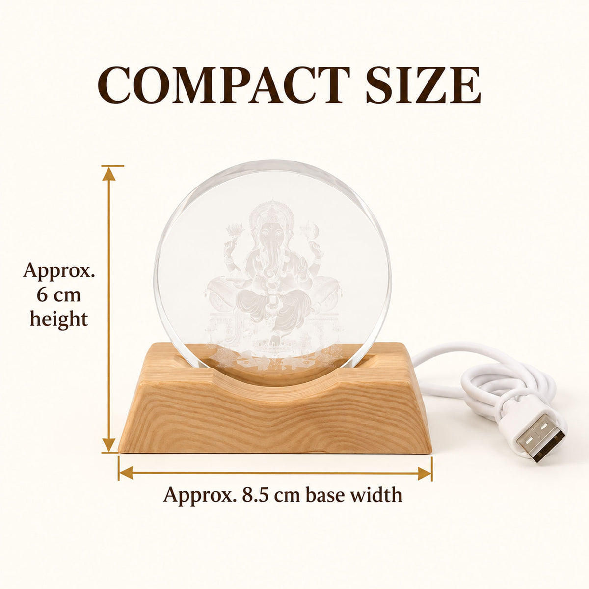 3D Ganesha LED Lamp with Wooden Base for Home and Pooja Decor (1 Pc)