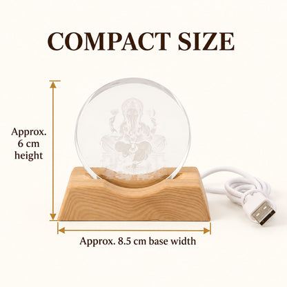 3D Ganesha LED Lamp with Wooden Base for Home and Pooja Decor (1 Pc)