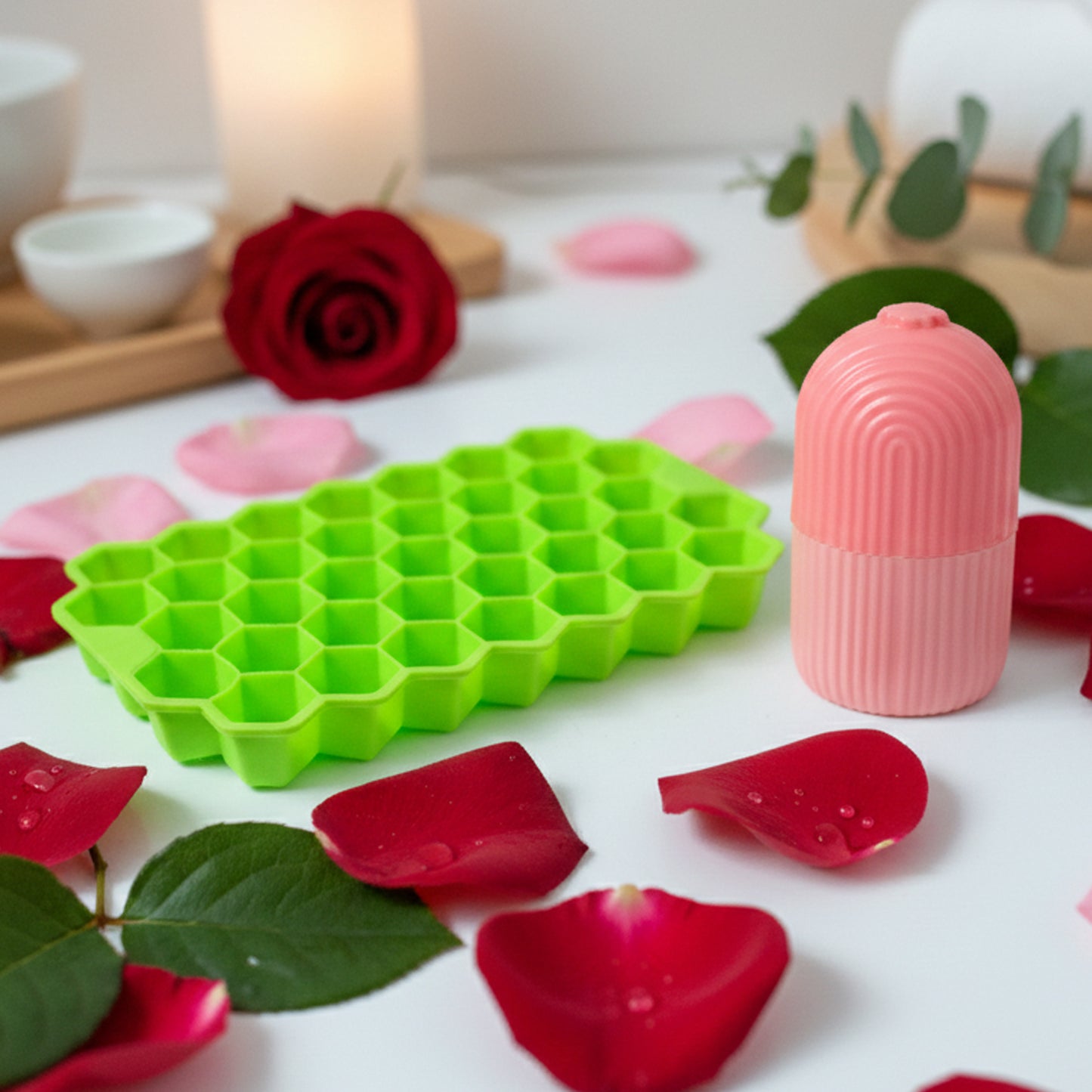 Skincare ice roller with ice mold tray