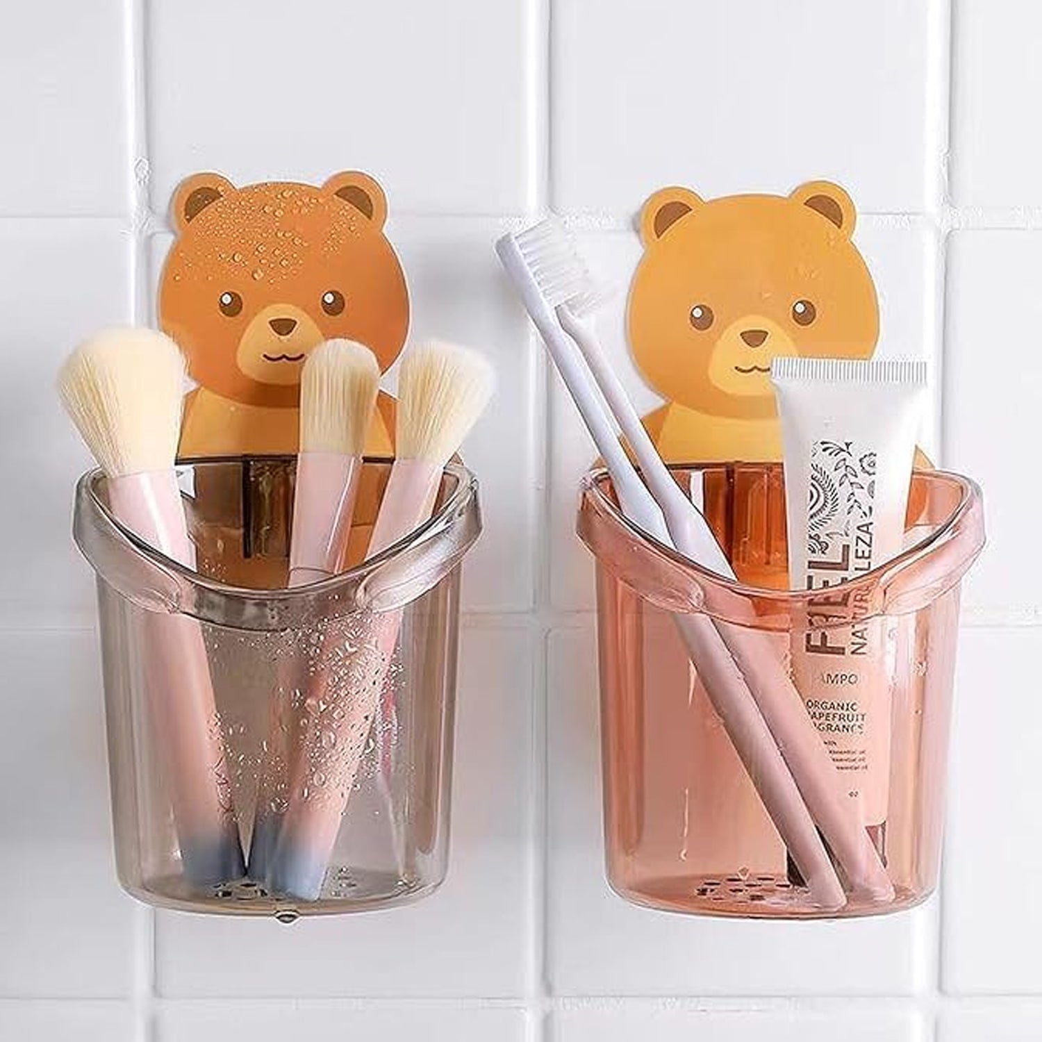 Cute Teddy Bear Toothbrush Holder for Kids (3 Pc Set)
