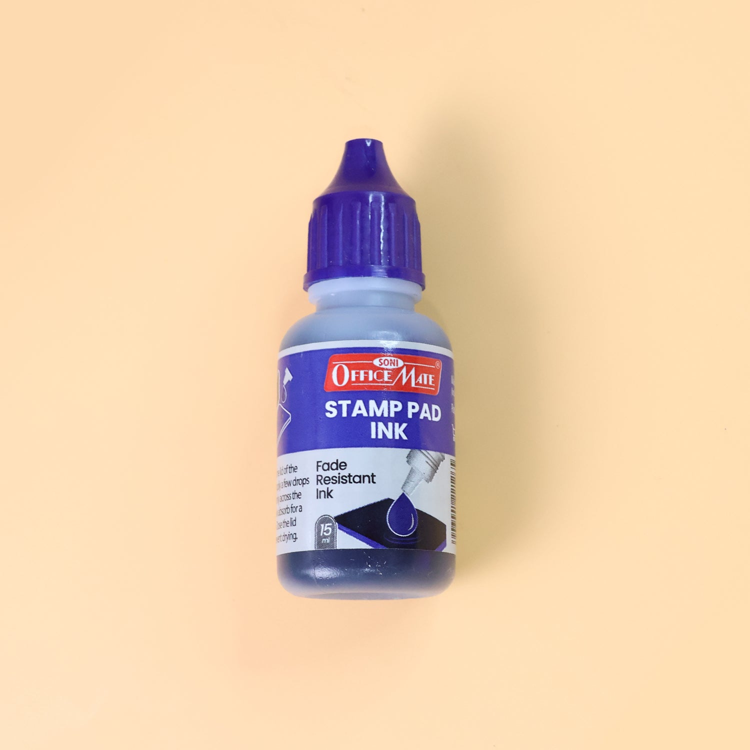 OfficeMate Stamp Pad Ink Blue – 15 ml Bottle | Fade-Resistant, Quick-Drying Refill Ink