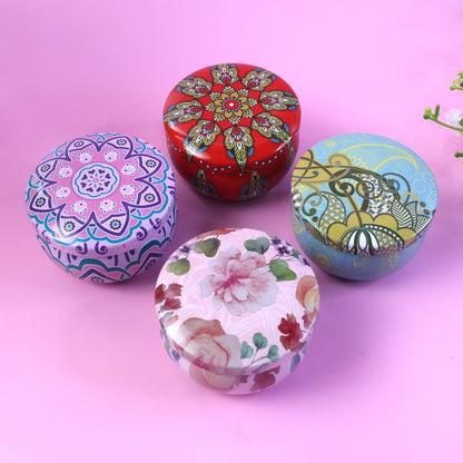 Premium Decorative Mandala Printed Metal Candle Container (4 Pc)