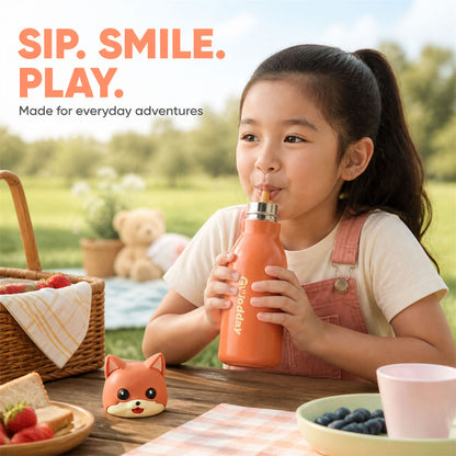 Kids Stainless Steel Vacuum Water Bottle with Straw (1 Pc 450ML, Mix Design)