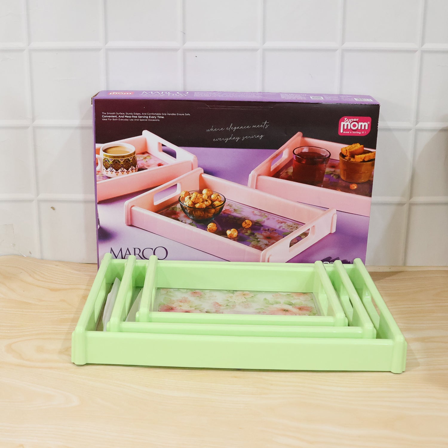 Supermom Floral Printed 3 Pc Multipurpose Serving Tray Set