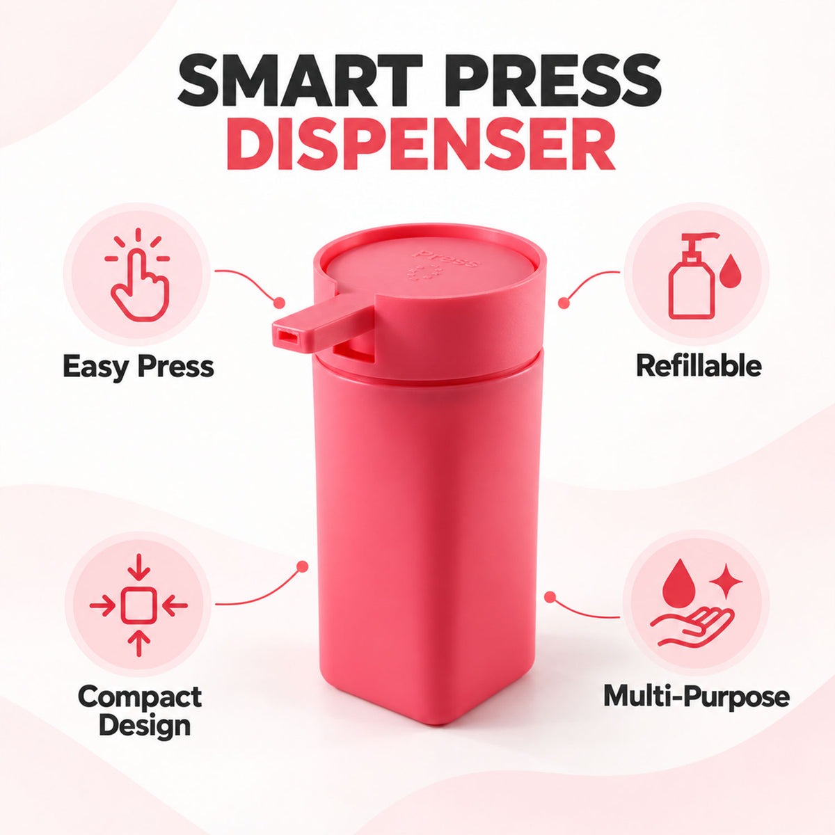Liquid Soap Dispenser Bottle with Press Pump, Refillable Hand Wash Bottle (1 Pc)
