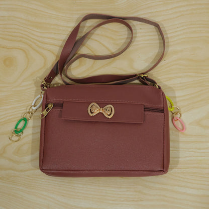 PU Leather Sling Bag for Women with Adjustable Strap and Bow (1 Pc)