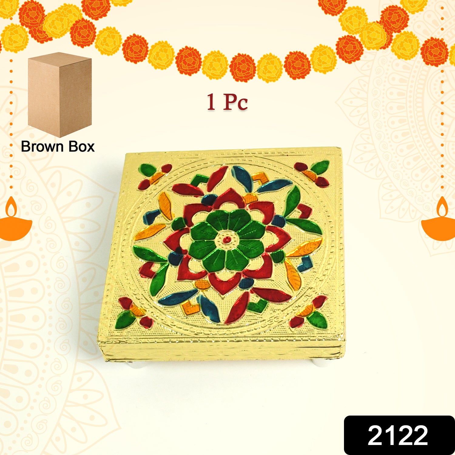 Handicraft Wood Chowki for Pooja , Wooden Bajot for Sitting, Multipurpose Stool (Multi color) (1 Pc)