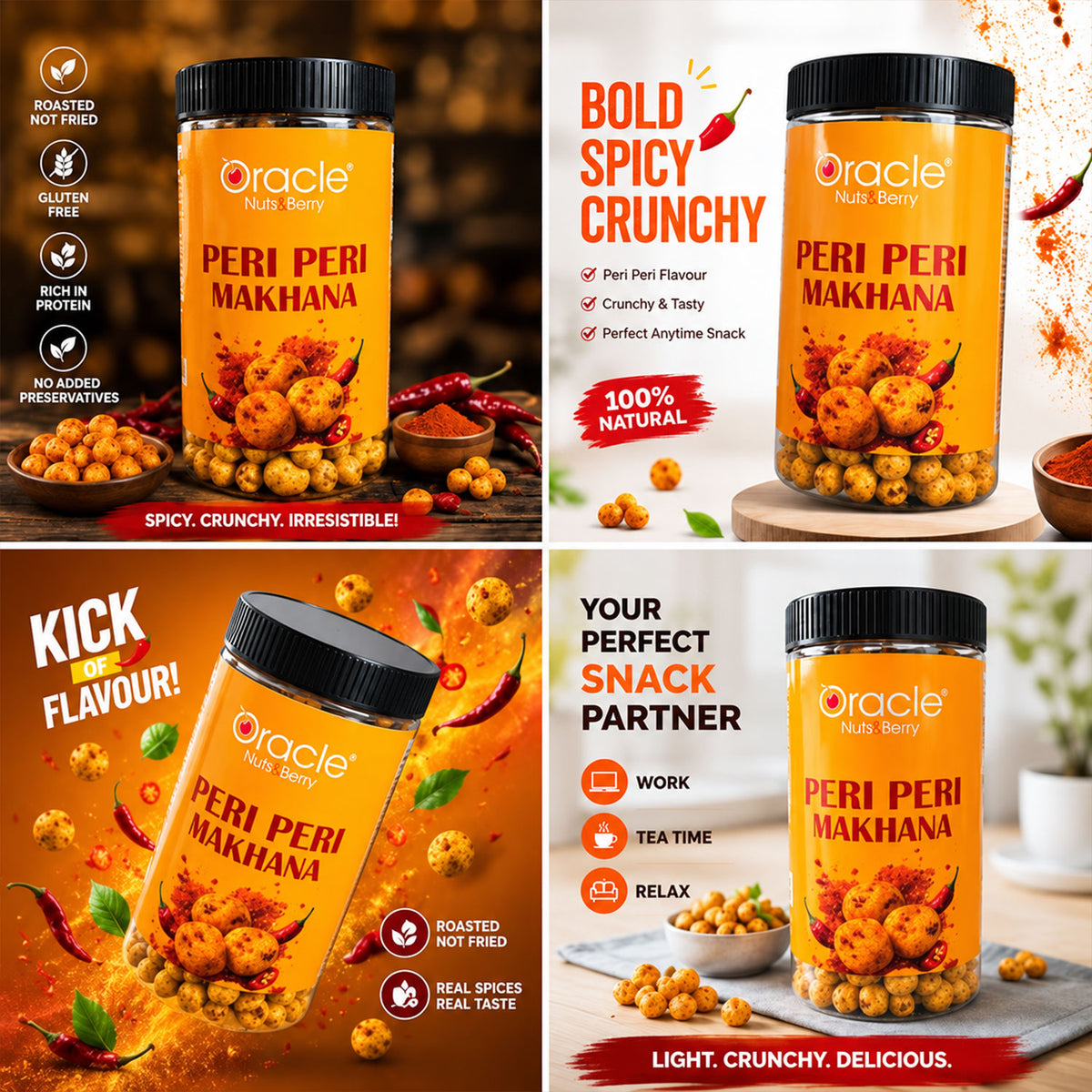 Peri Peri Makhana Premium Spicy Roasted Crunchy Fox Nuts Real Bold Tasty Spices (75g)