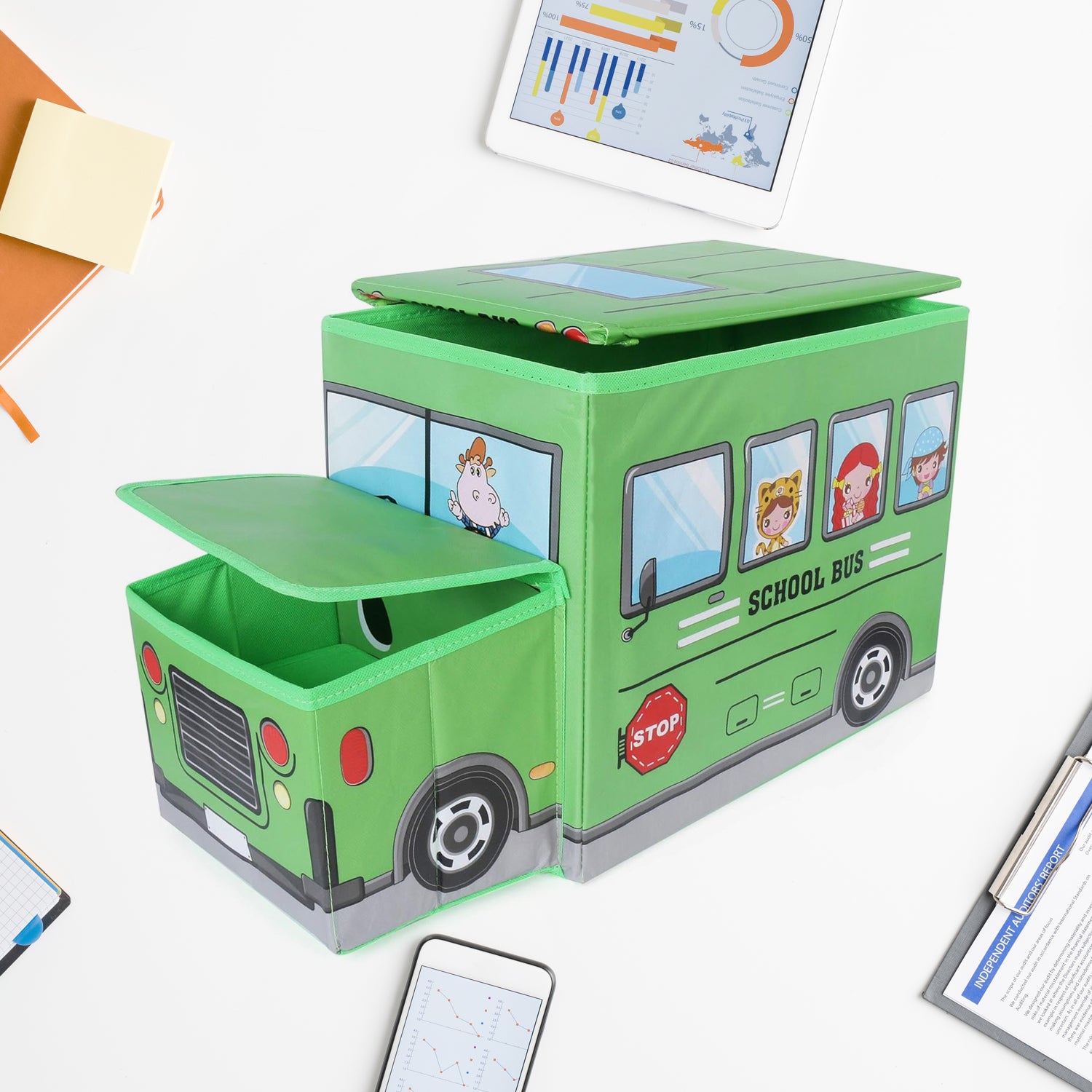 Foldable Bus Shape Toy Box Storage with Lid for Storage of Toys Basket