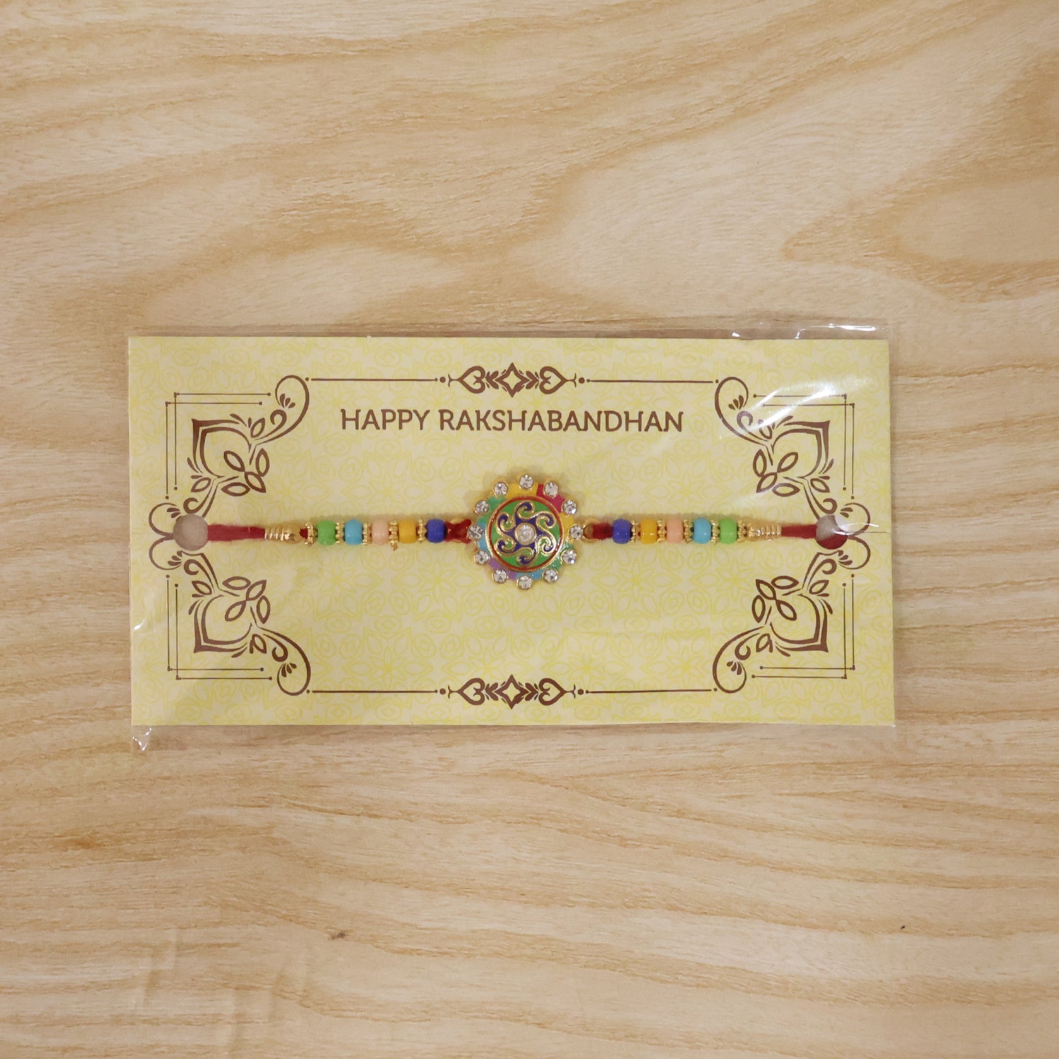 Premium Designer Rakhi with Multicolor Beads & Stone Centerpiece