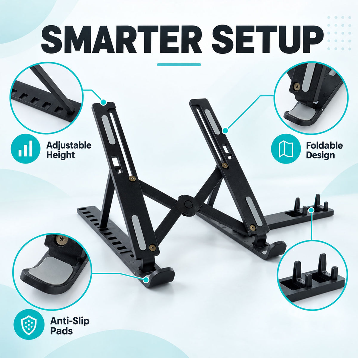 Foldable Adjustable Laptop Stand with Mobile Holder (1 Pc)