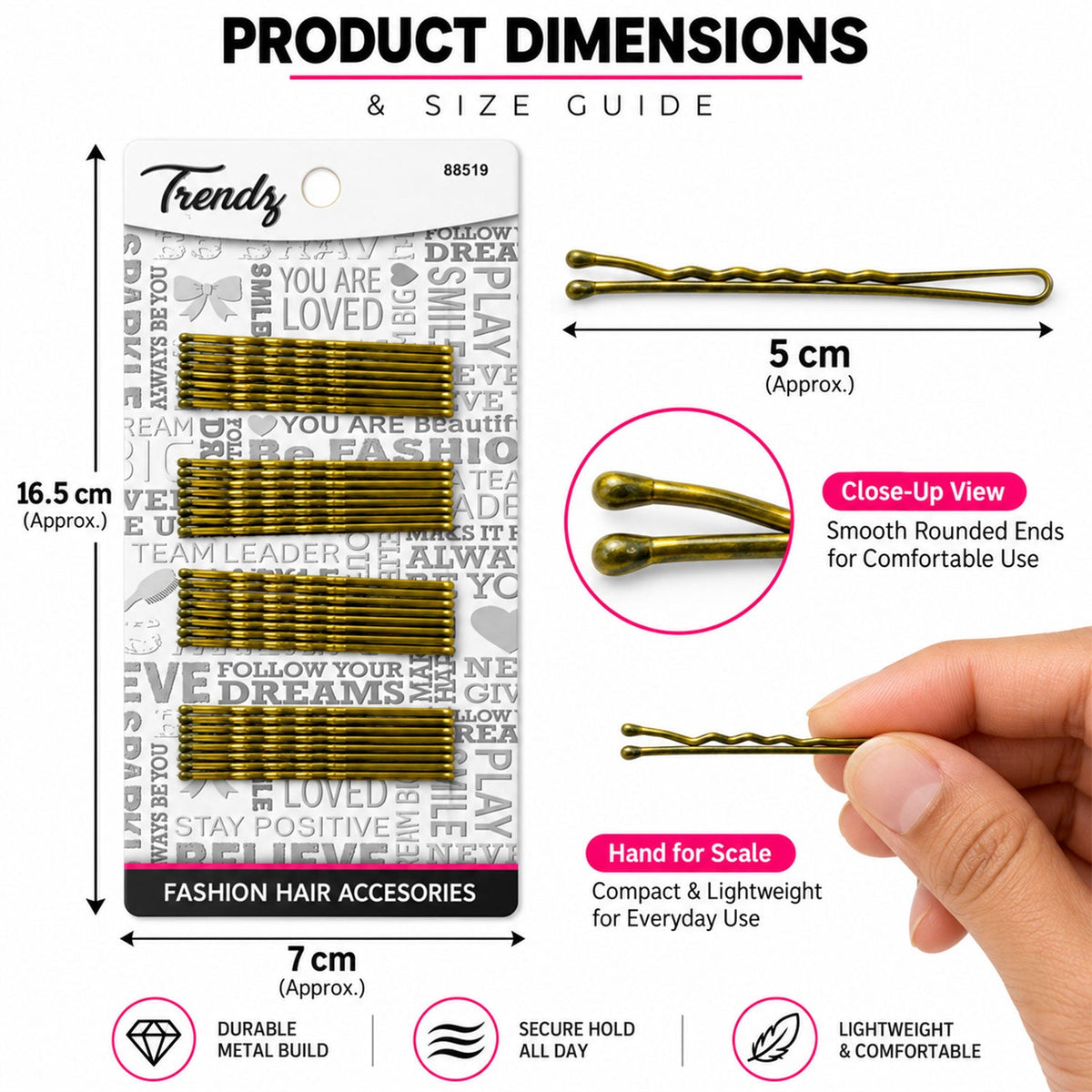 gold metal wavy hair pins set