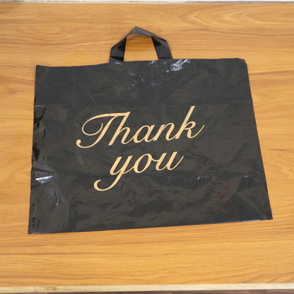 Large Black Thank You Printed Plastic Carry Bag (34 × 44 cm, 1 Pc)