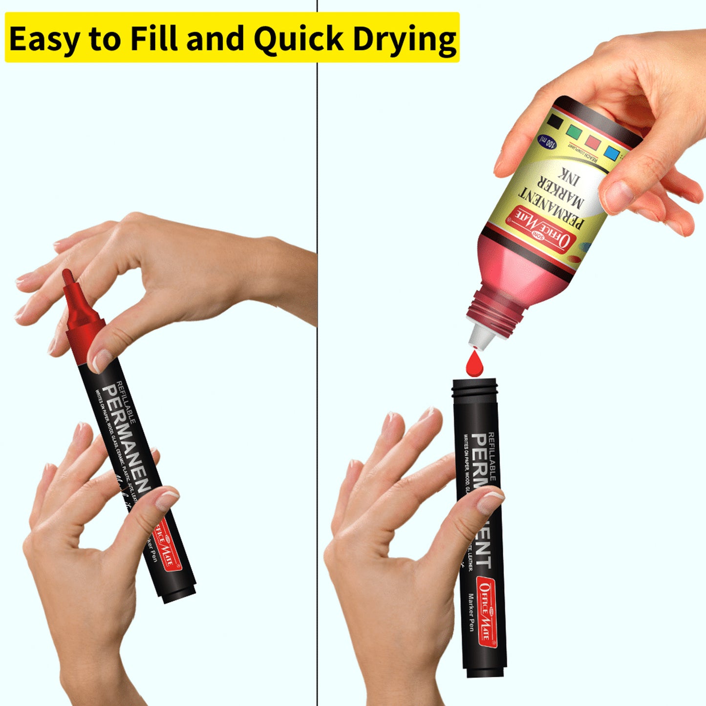 Officemate Permanent Marker Ink 100ml – Black, Long-Lasting Refill Ink for Permanent Markers