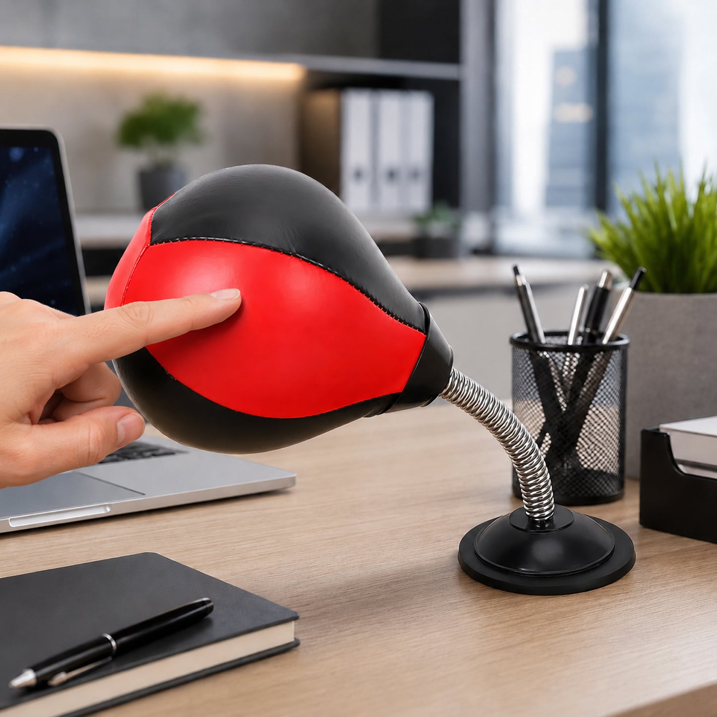 Compact inflatable punching ball with spring base