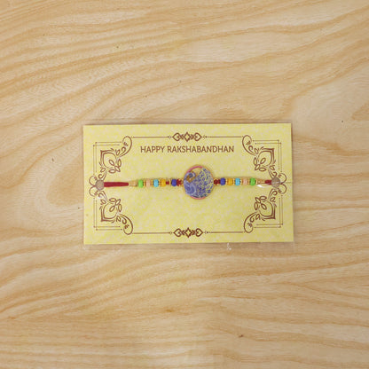 Peacock Design Rakhi decorative centerpiece close-up