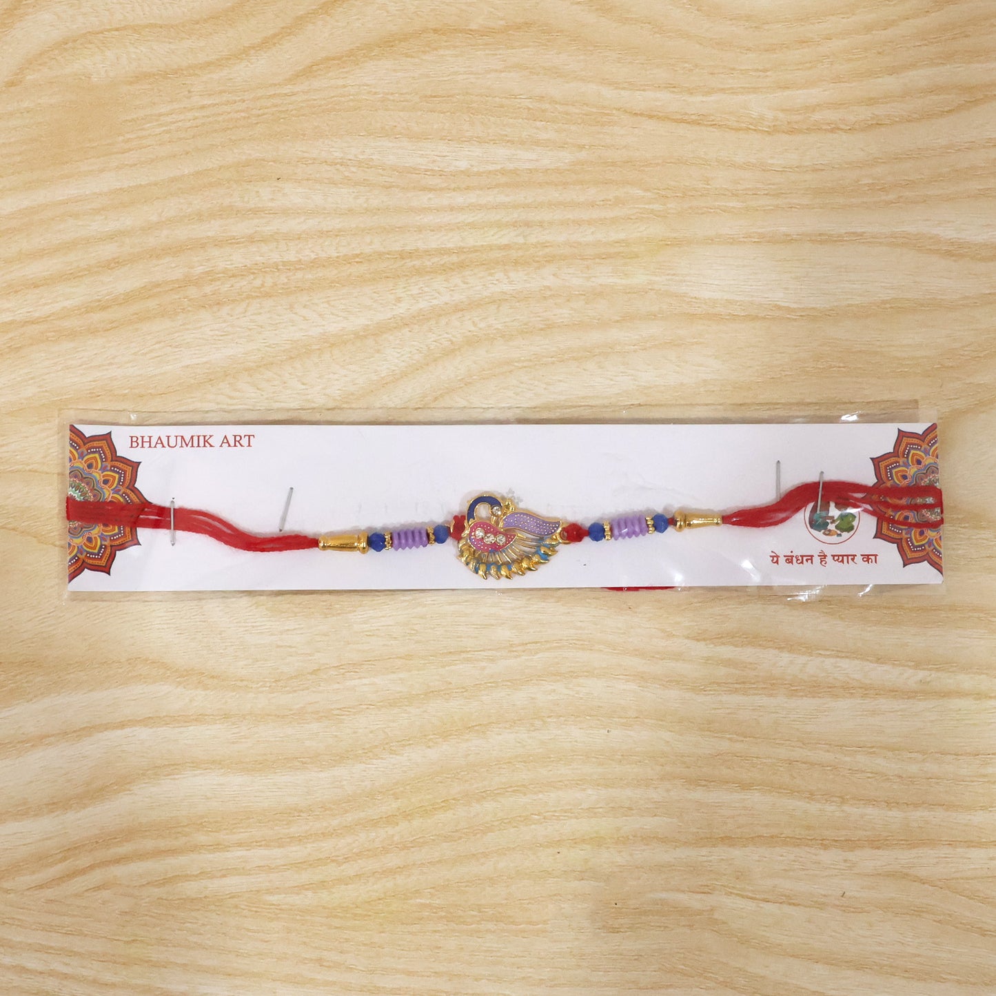 Designer Peacock Rakhi with Beads and Thread Traditional Rakhi (1 Pc)