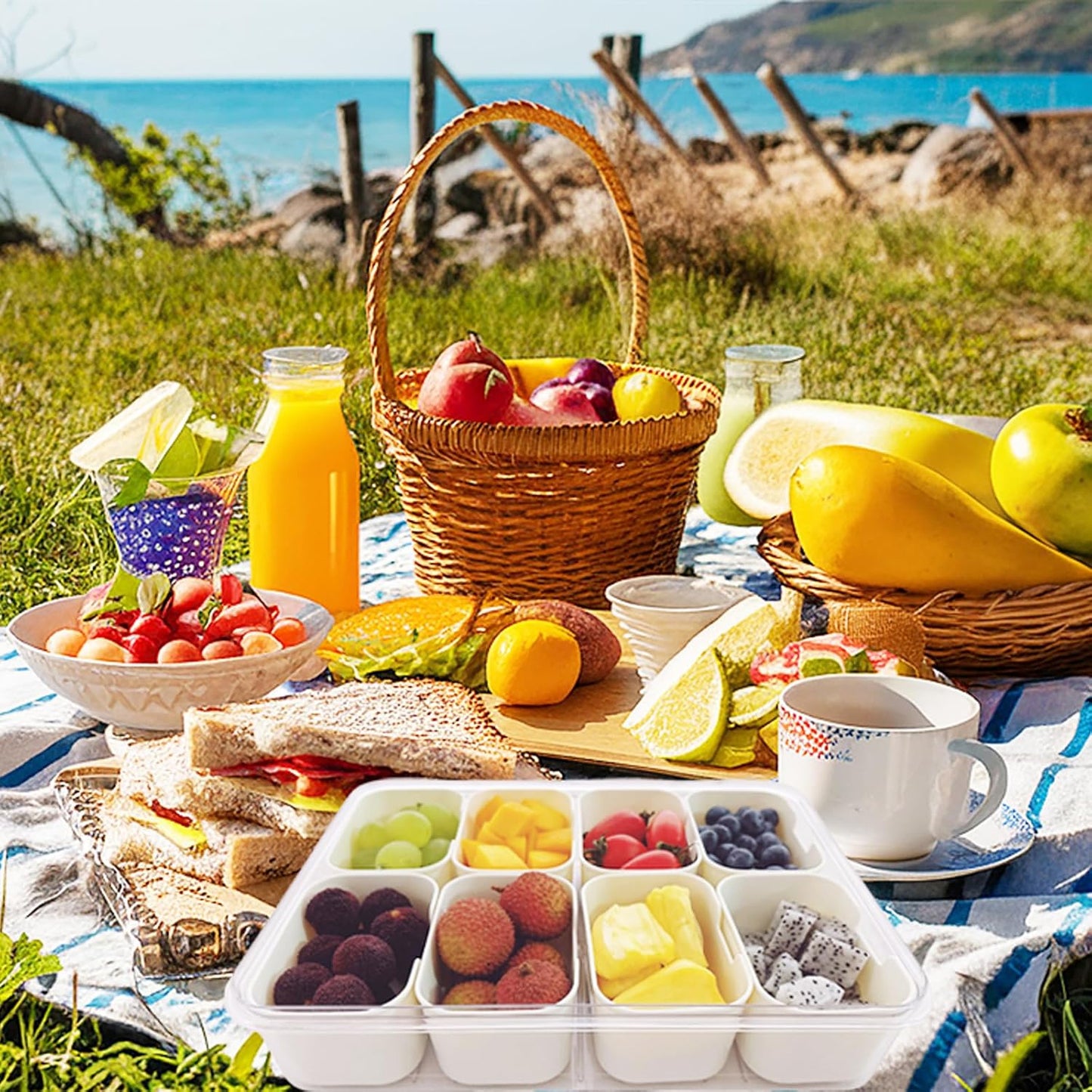 6-Compartment Fridge Storage Box with Lid