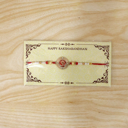 Om Round Charm Rakhi with Pearl Beads for Brothers (5pcs)