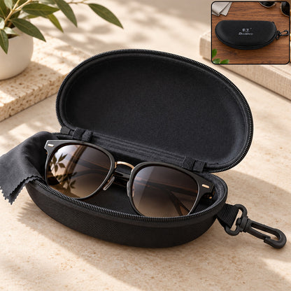 Hard Shell Sunglasses Case with Zip and Clip for Travel Use (1 Pc)