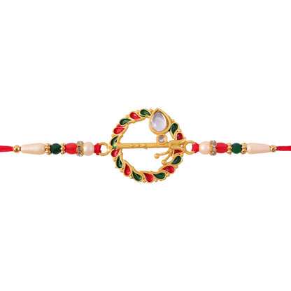 Krishna Flute Rakhi Traditional Design with Colorful Leaf Beads (10pcs)