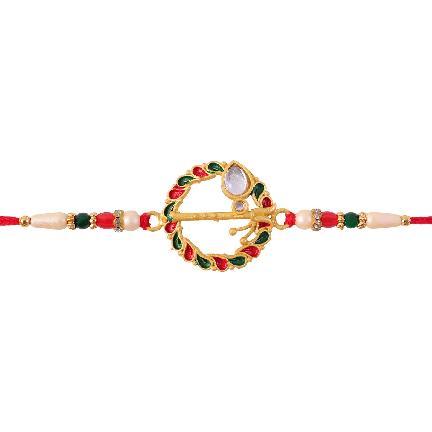 Krishna Flute Rakhi Traditional Design with Colorful Leaf Beads (5pcs)