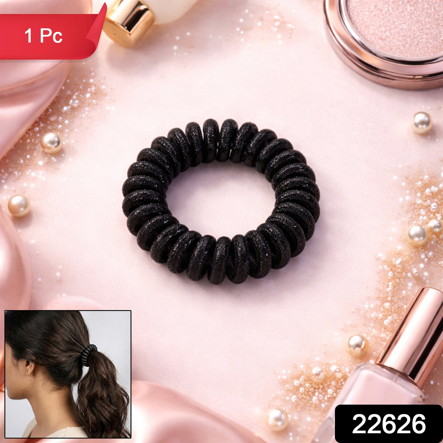Close-up of telephone wire style hair band