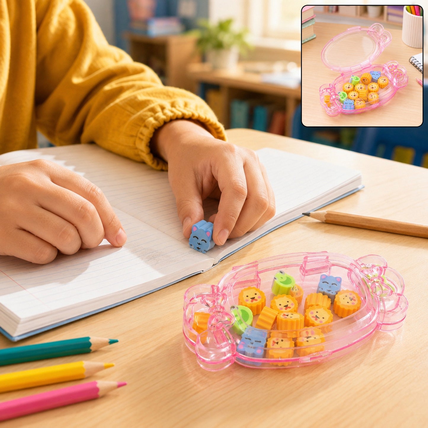 School Eraser Set – 15 Multi-Design Rubber Erasers | Velvet Wipe
