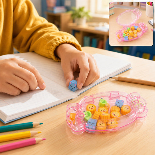 School Eraser Set – 15 Multi-Design Rubber Erasers | Velvet Wipe