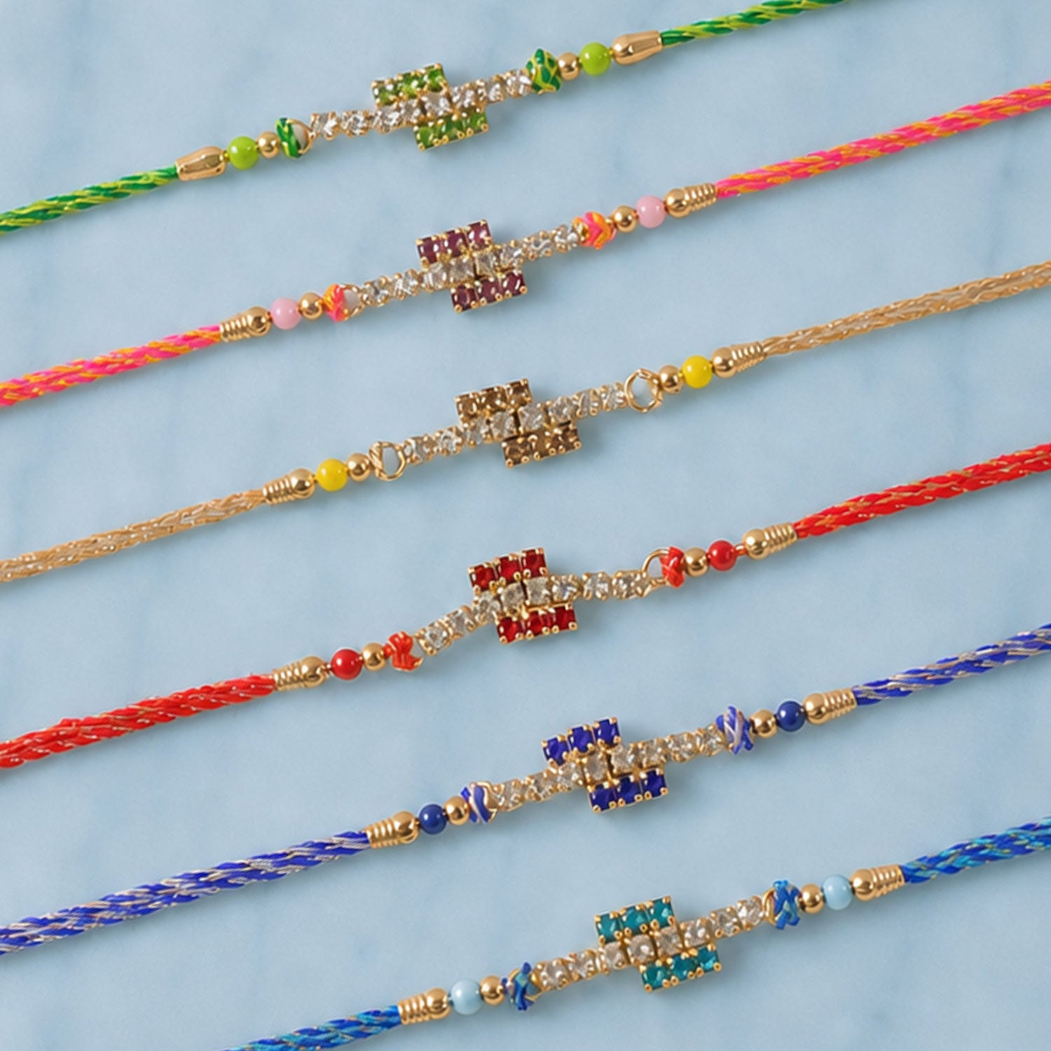Small Square Stone Rakhi for Raksha Bandhan Gifting (Pack of 6)