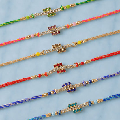 Small Square Stone Rakhi for Raksha Bandhan Gifting (Pack of 6)