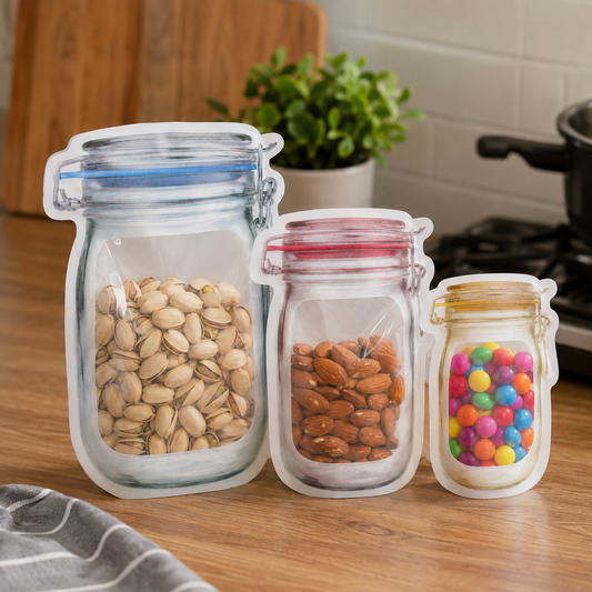 Jar-Shaped Stand-Up Pouch (3-Pack) – Airtight Storage | Tidy Table